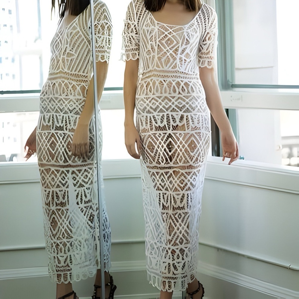 Stone Cold Fox Denver Lace Dress with Short Sleeves | Ivory, Size S - Picture 10 of 16